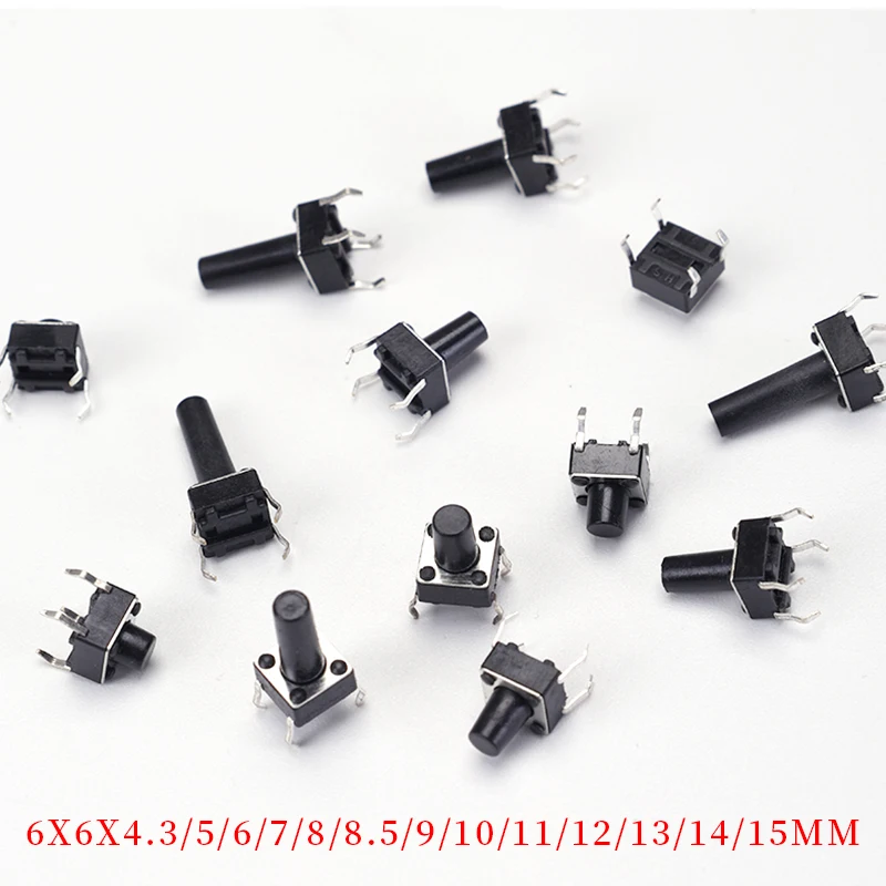 50pcs  6X6 / 4.3/ 5/6/7/8/8.5/9/10/11/12/13/14/15MM  Tact Switch Push Button 12V 4PIN DIP  Micro  Momentary Tactile Push  Button