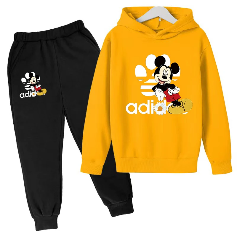 Kids Hoodie Mickey Mouse Print Sweatshirt +Pants Boys Girls Toddler 3-12Y Pretty Girls Clothes Pullover Sport Fashion Casual Set