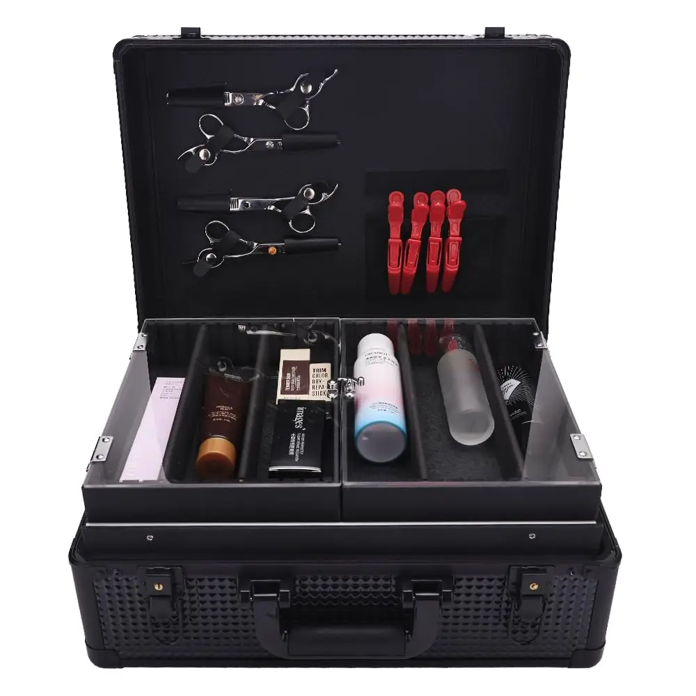 Hairdressing Toolbox High-capacity Makeup Storage Case With Lock Password Box Double-deck Barber Tools Black Golden ﻿