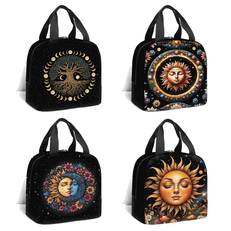 

Mysterious Sun and Moon Print Lunch Bag Students School Picnic Bag Food Pouch For Travel Outdoor Hiking Food Bag