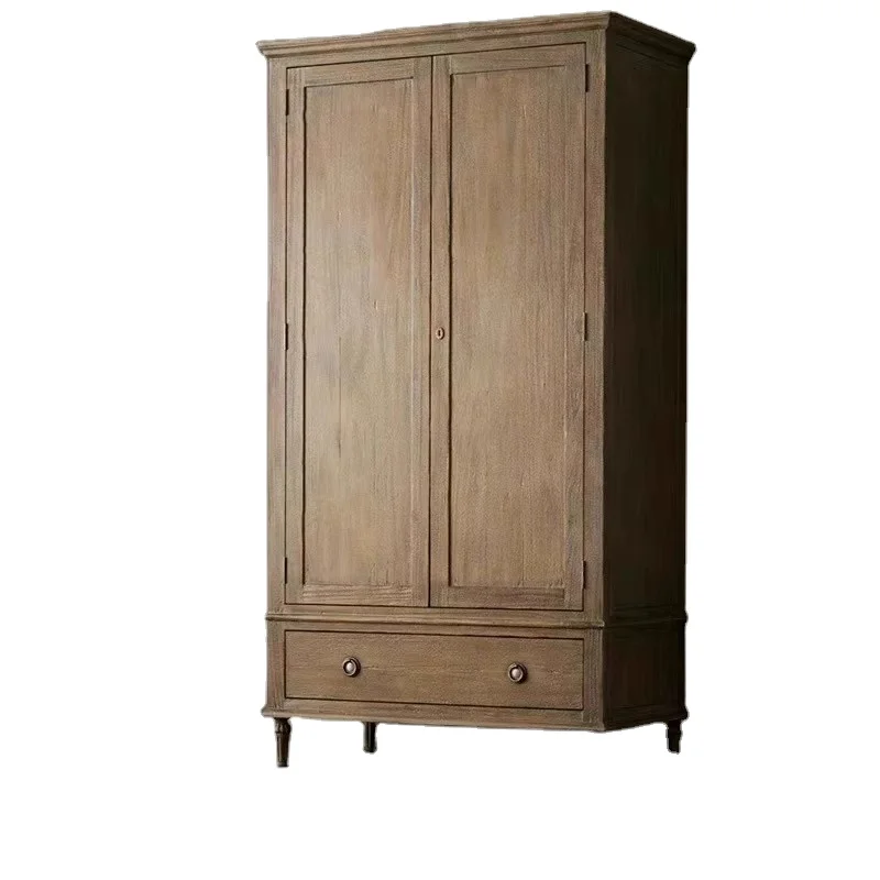 

American-style Country Solid Wood Wardrobe, Antique White and Aged Double-door Children's Wardrobe