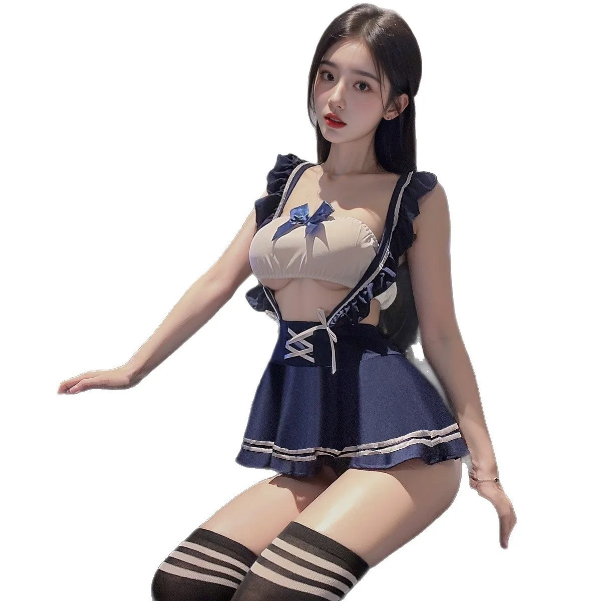 เร้าอารมณ์เปิดรัดตัวกระโปรง COSPLAY บอดี้สูทผู้หญิง Crotchless ชุดชั้นในเสื้อผ้าแปลกใหม่ลึก V Cutout Overhang Teddy Bodysuit