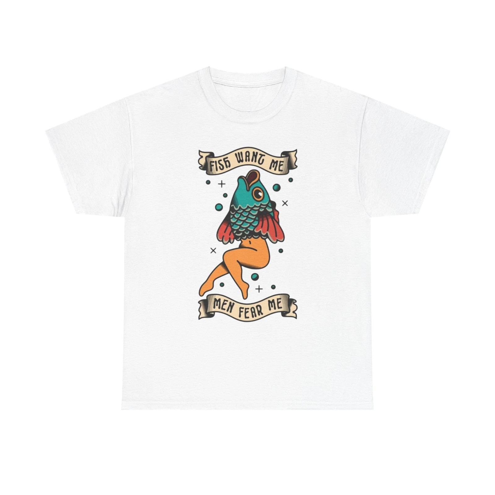 

Sailor Jerry Fish T Shirt Funny Fear Tattoo Art Graphic Unisex Heavy Cotton Tee