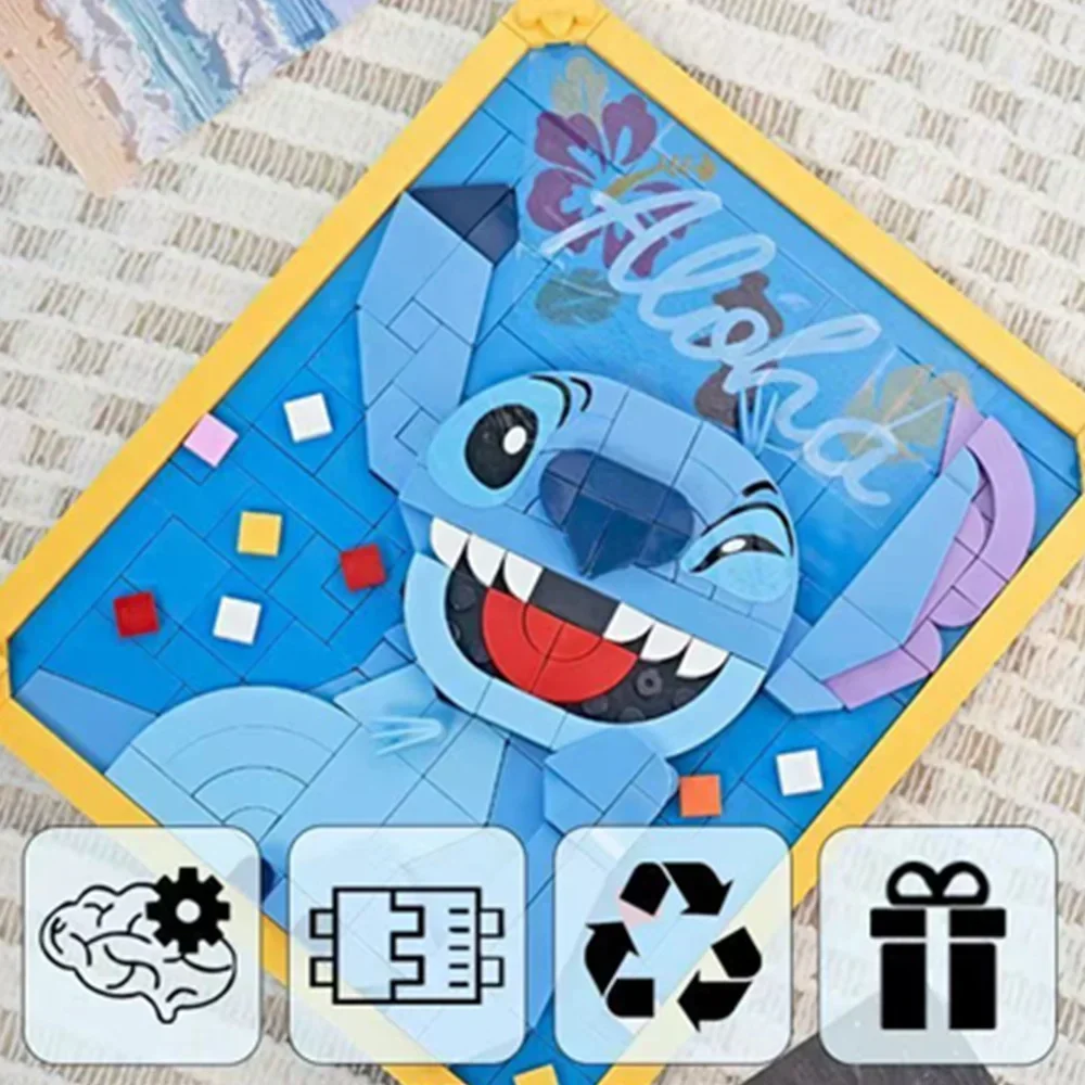 Miniso DISNEY Stitch STARS Baby Aliens Monsters Cute Cartoon Frame Display Model Building Blocks Bricks Toys Gift Birthday