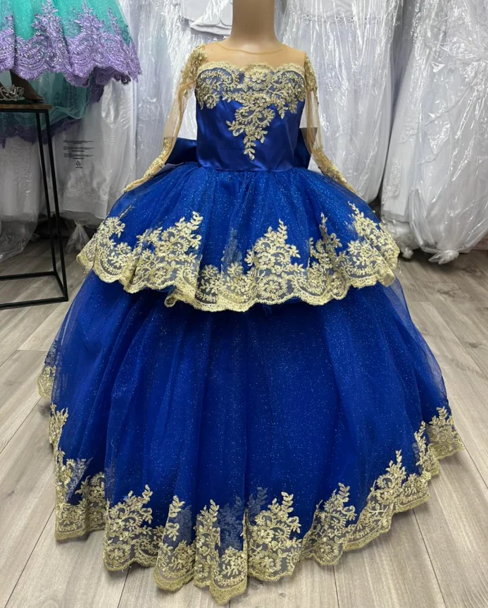 Mini robes de Quinceanera personnalisées, robe de demoiselle d'honneur de petite princesse, appliques en tulle à manches longues, Rhmexicain, robes éducatives