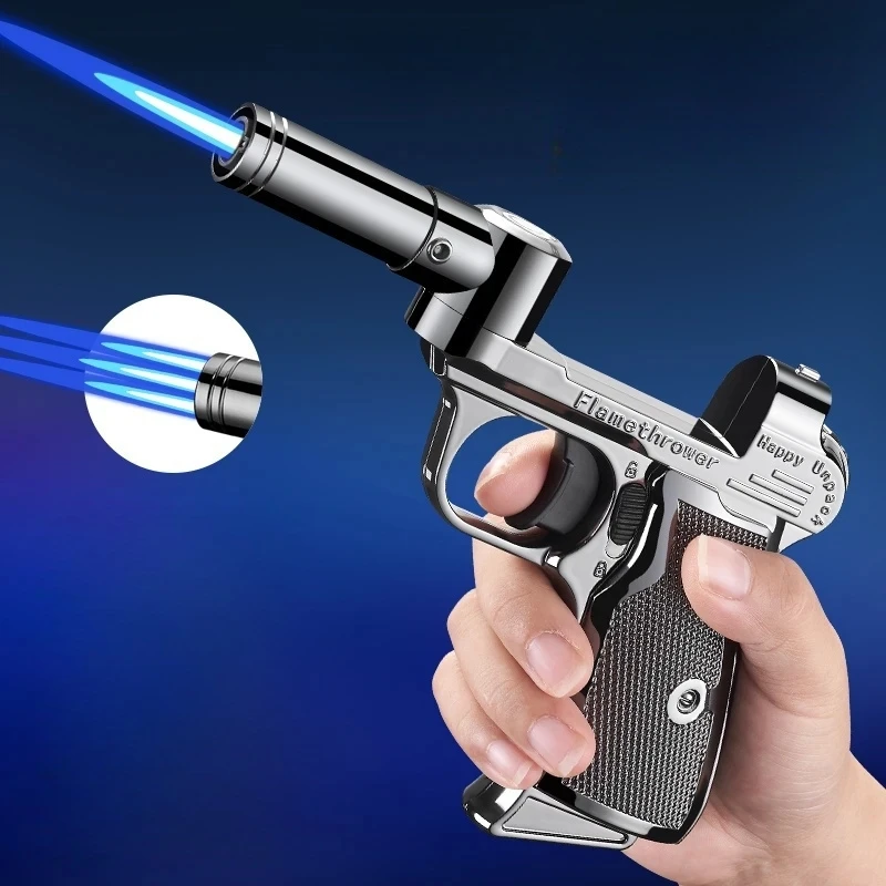 Windproof Foldable Rotary Lighter Outdoor Metal Jet High Power Blue Flame Butane Gas Kitchen Portable Lighter - Image 6