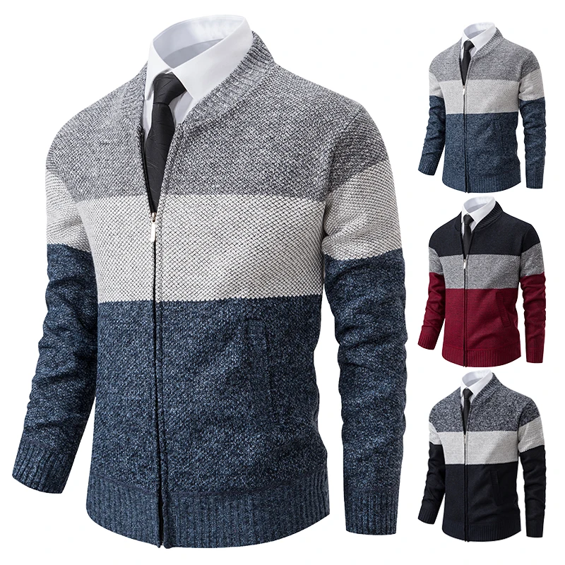 Autumn And Sinter Men's New Coat Fashion Baseball Shirt Grab Fleece Warm Casual Sweater Zipper Cardigan Trend Color Sweater