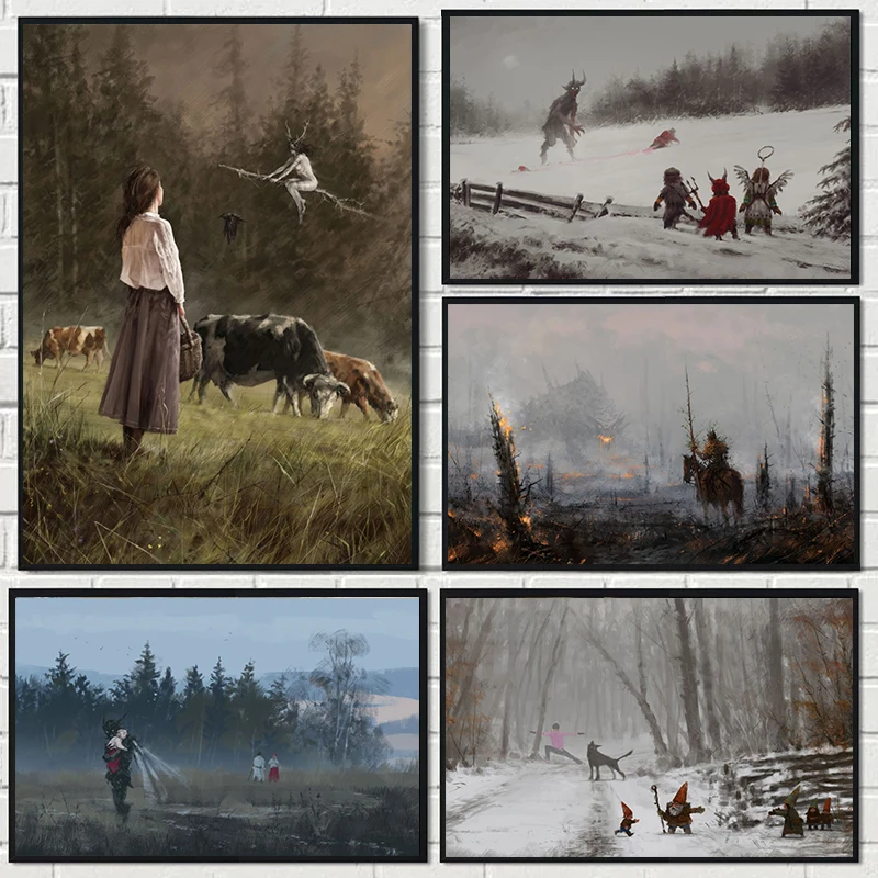 Nordic Classical Horror Folk Stories Posters and Prints Rudolph Uprising Canvas Painting Wall Art Picture for Living Room Decor