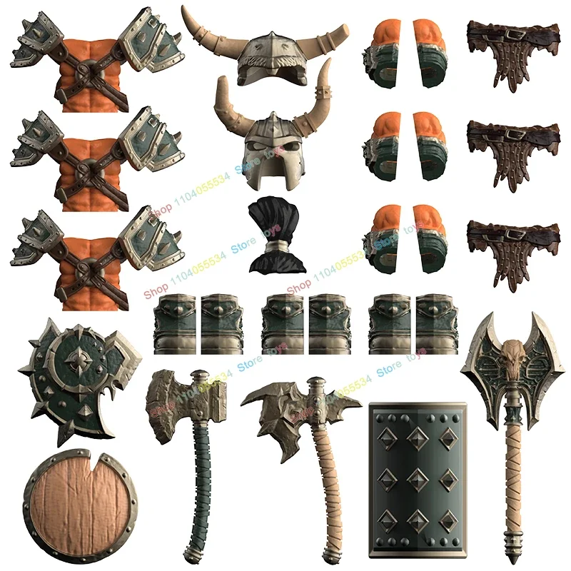 MOC Średniowieczne Topory Tarcze Ciężkie Zbroje Orkiowie Żołnierze Modele DT8905 Klocki Konstrukcyjne Figurki Akcji Lalki Zabawki dla Dzieci