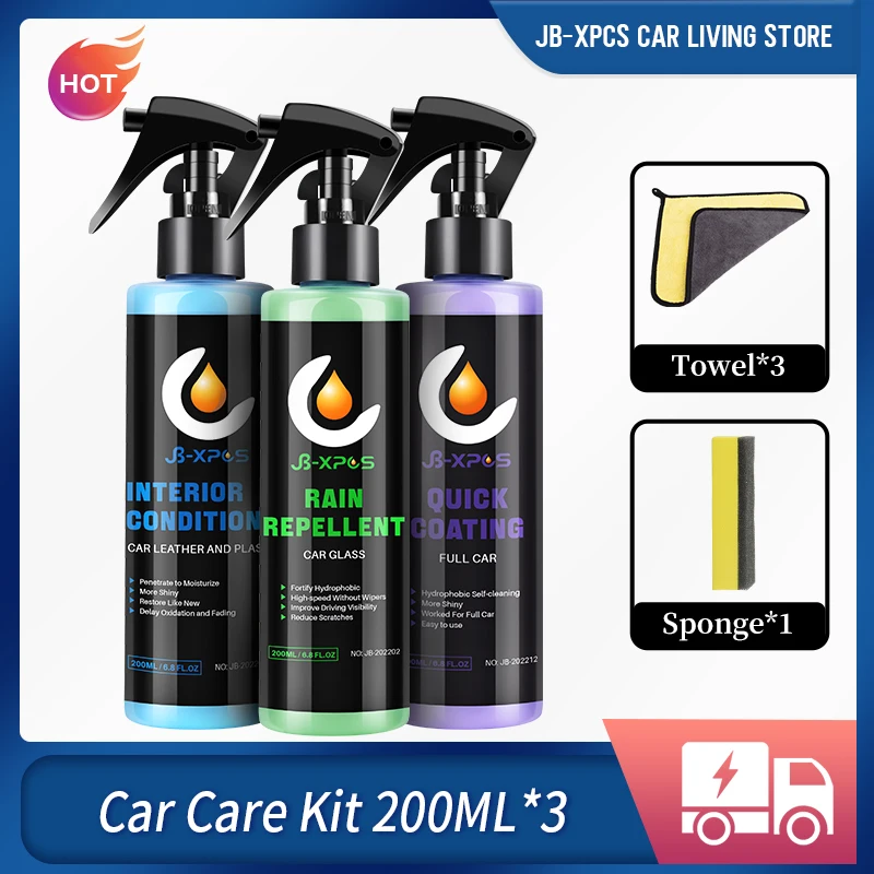 Car Care 3 Kit Car Cleaner Accessories Waterproof Hydrophobic Coating Spray Glasses Polishing Kit For Car Restore Scratch JB