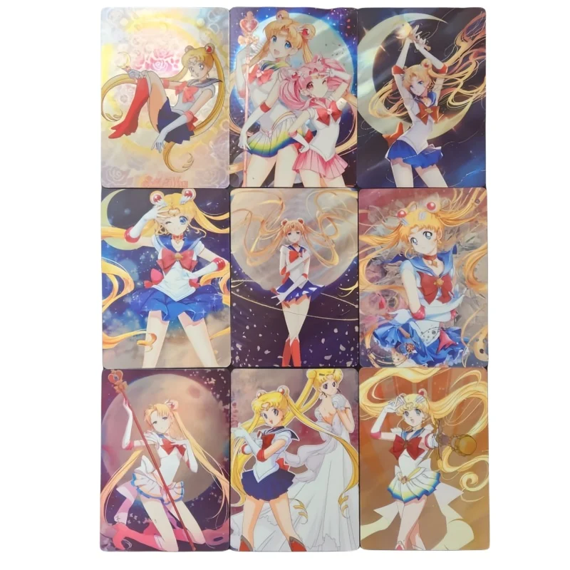 Sailor Moon Flash Card Tsukino Usagi DIY 9 sheet Colorful and Ripple process Action Toy Figures Anime Game Collection Gift