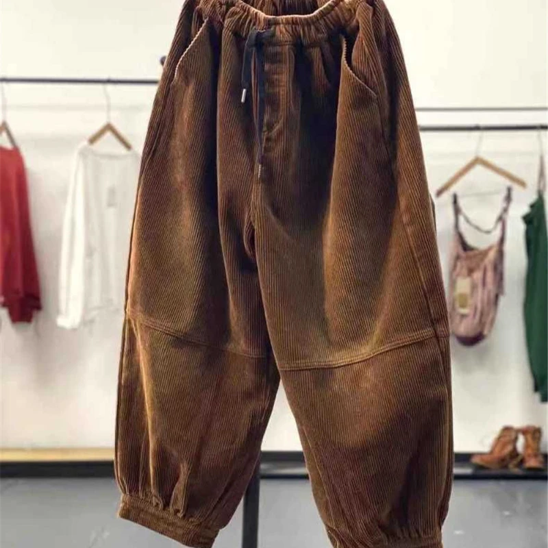 Autumn Casual Corduroy Harem Pants Women High Waist Retro Loose Bloomers Female Oversize Mom Trousers Baggy Sweatpants Z40