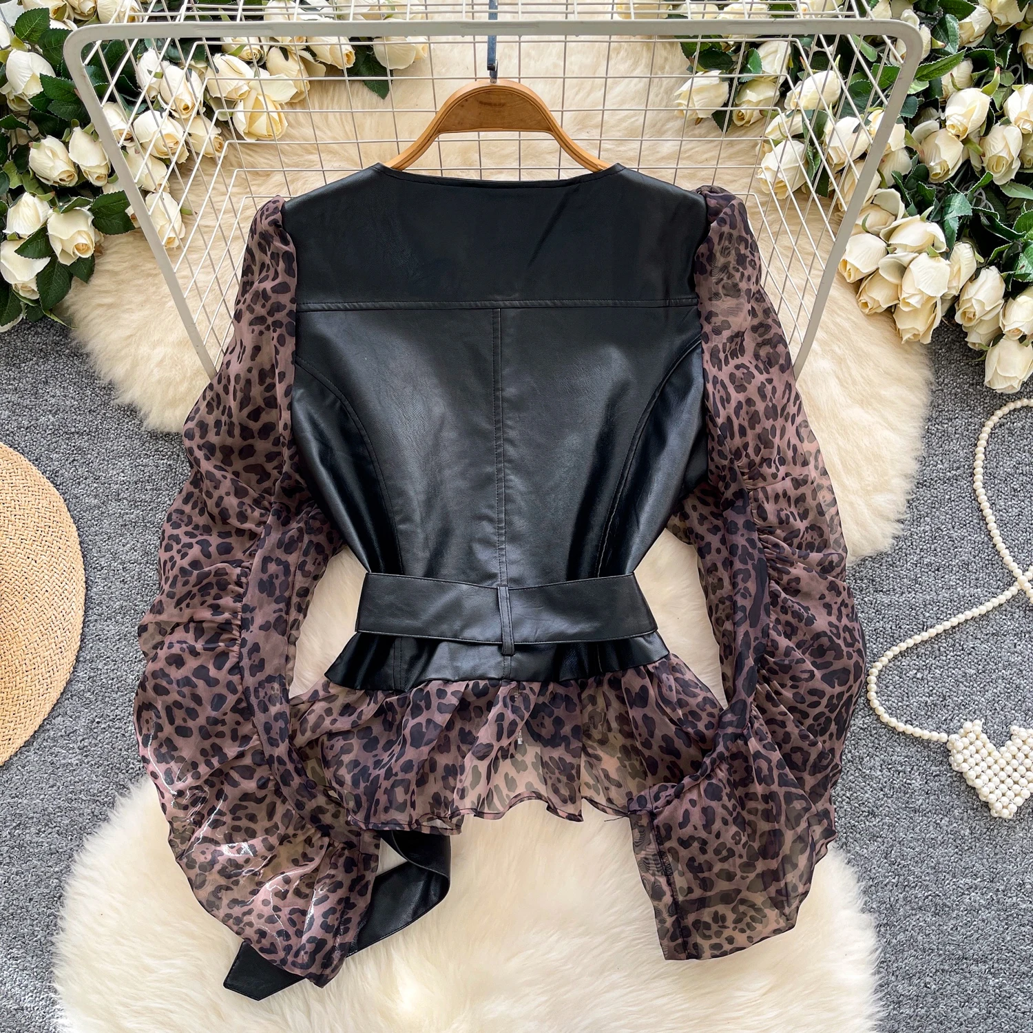 Chique vintage lange mouw luipaard rits losse elegante mode sexy bohemien damesblouse dames