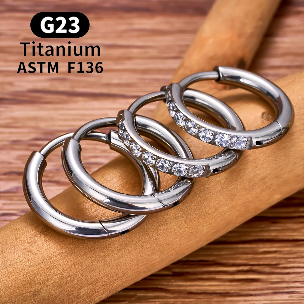 2/20PCS G23 Titan Ohrring Hoop CZ Klapp Segment Runde Nase Ring für Frauen Ohr Tragus Knorpel Helix Daith Piercing Schmuck – Detail 3