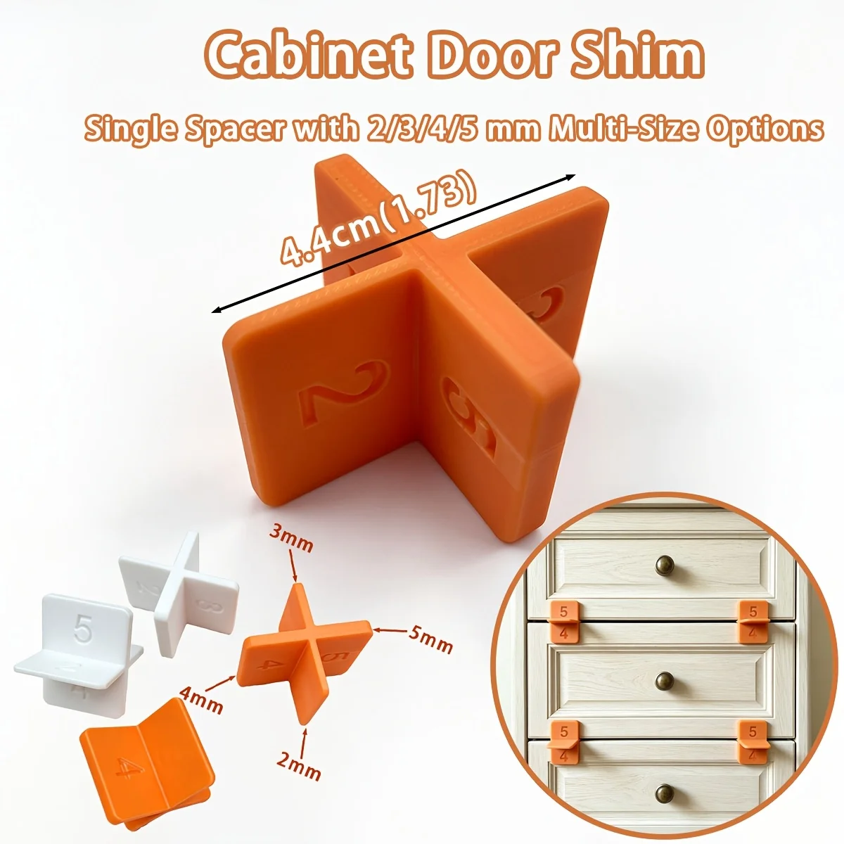 4‑in‑1 Drawer Spacer Shim Set, 2Pcs/4Pcs Assorted 2‑5mm Shims for Cabinet Door & Drawer Gap Adjustment