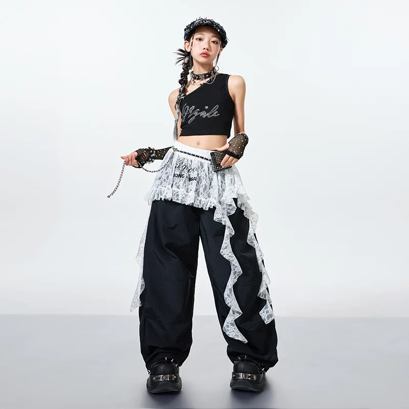 Vêtements de danse Jazz Kpop pour filles, costume de Performance Hip Hop, hauts nombril d'été, pantalons Baggy, ensemble de vêtements de rue pour défilé de mode