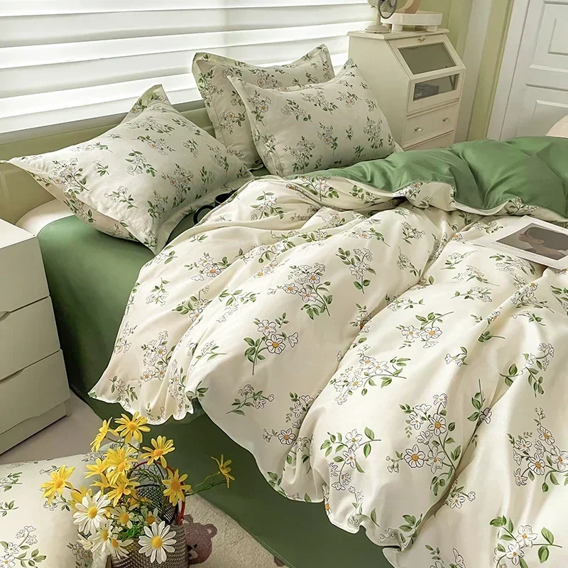 Floral Printed Duvet Cover Set with Sheet Pillowcases No Filling Warm Cute Cartoon Bed Linen Full Queen Size Home Bedding Set