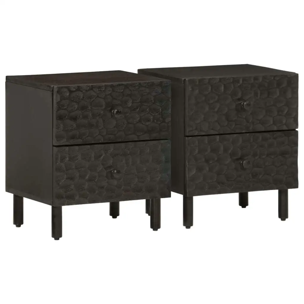 Set of 2 Black Mango Wood Bedside Cabinets - 40x33x46 cm Nightstands for Bedroom Storage