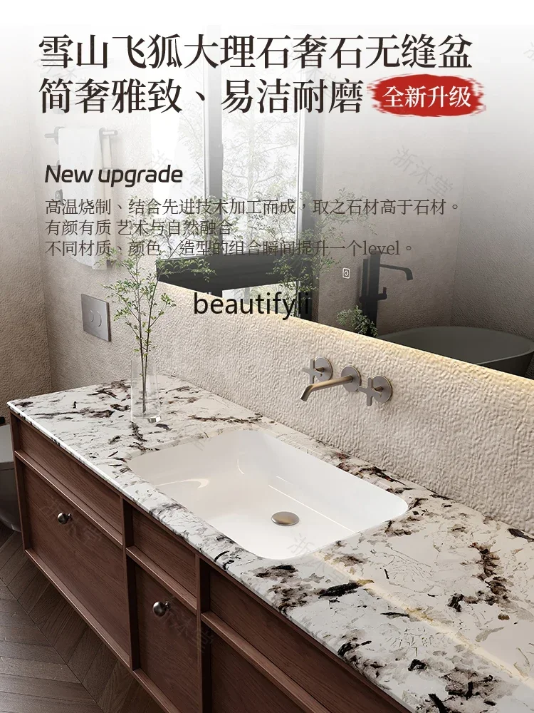 cqyMarble Stone Plate Seamless Ceramic Whole Washbin Bathroom Cabinet Combination Bathroom Table