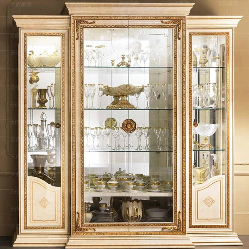 European solid wood display cabinet Glass four-door wine cabinet living room collection display cabinet palace