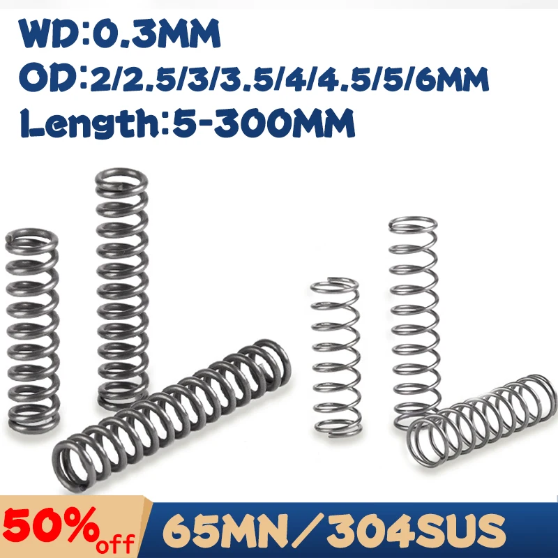 

0.3mm Micro Compression Spring - 304SUS/65MN Spring Steel OD:2/2.5/3/3.5/4/4.5/5/6mm Length: 5-300mm instrument springs