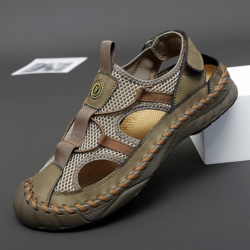 New Arrival Outdoor Beach Sandals Big Size 47 Hollow Breathable Summer Shoes Safety Anti-Collision Toe Sandales Black Gray Khaki