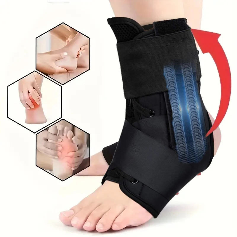 

Athletic Performance Adjustable Ankle Brace with Lace-Up Support – Black Polyester,Ideal for Running,Basketball,Sprain Recovery
