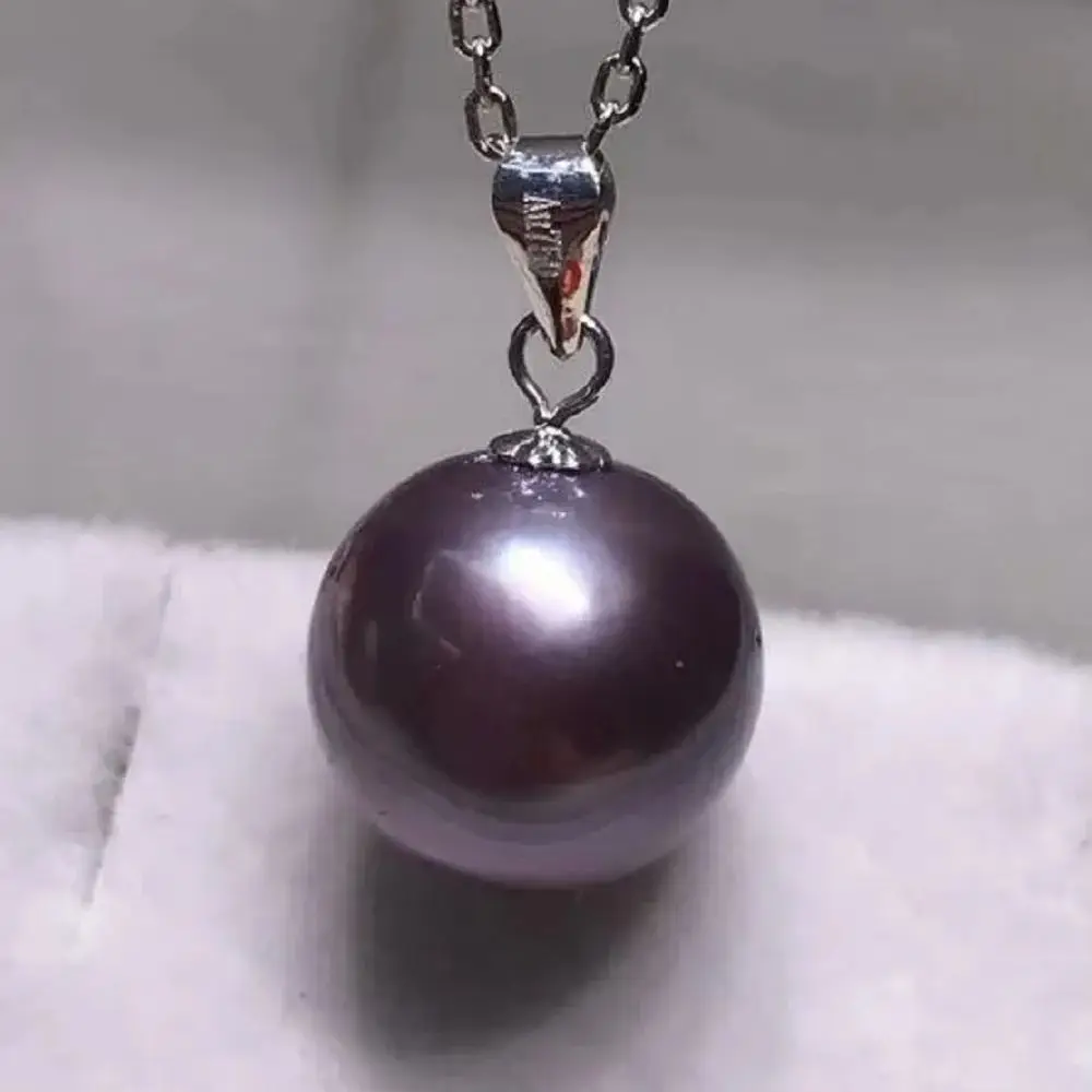 REAL AAA+ Natural 9-10mm Purple Round Pearl Pendant 18'' 925S Freeshippings Items