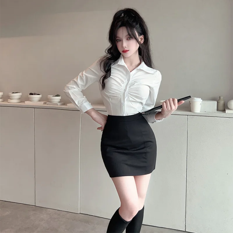 مجموعة أزياء نسائية بيضاء طويلة Sve irt احترافية، تنورة رسمية للأميرة، ملابس عمل ضيقة