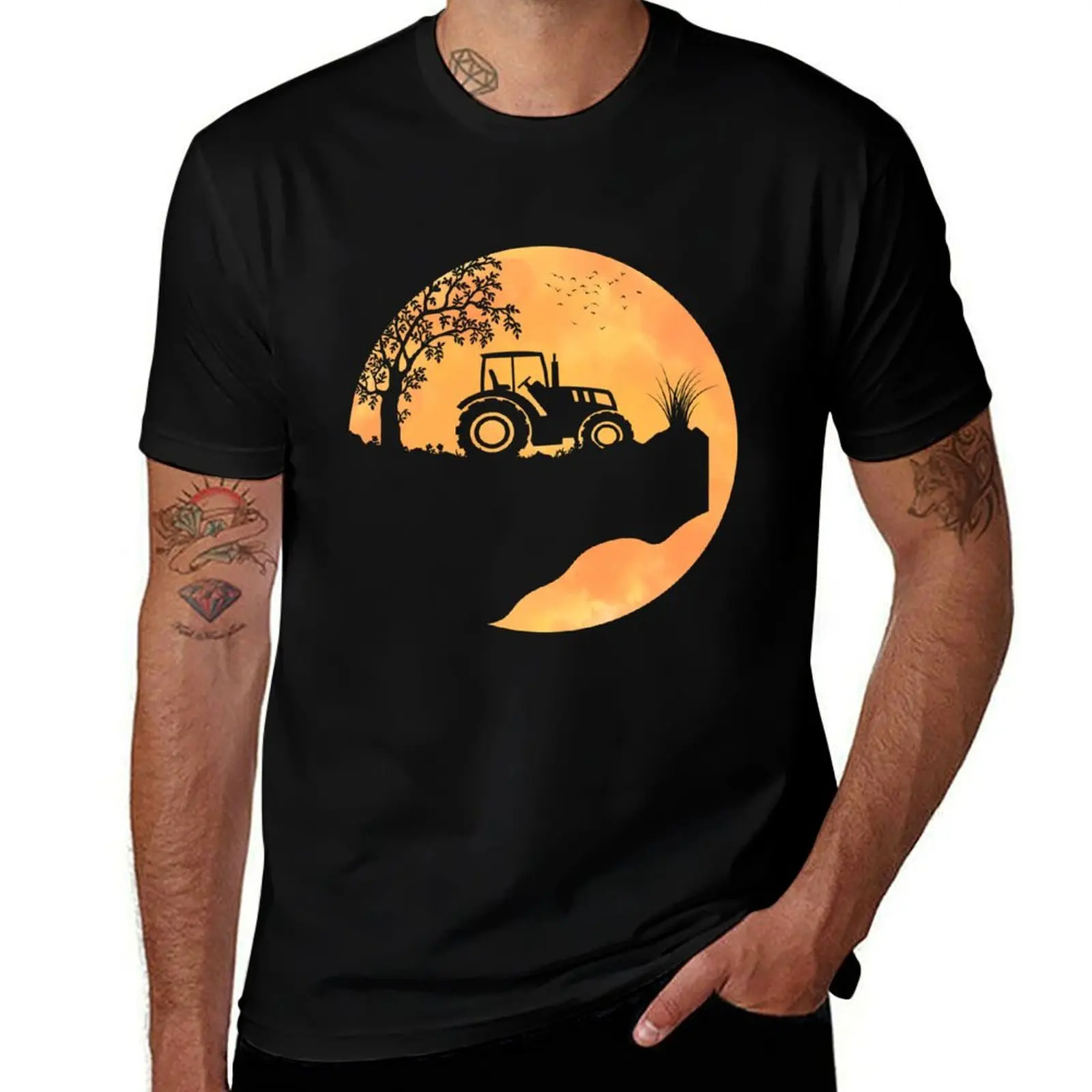 

Tractor Art Cute Tractor Sunset Vintage For Tractor Lovers Cute Farm Farming Tractors Graphic T-Shirt
