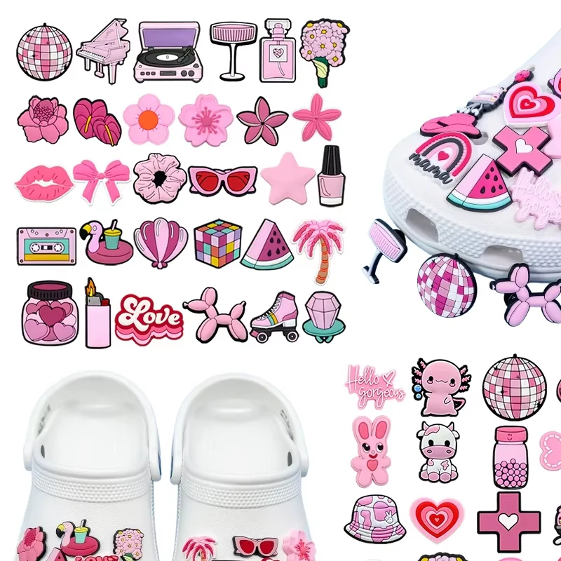 

25-200 шт., розовая модная романтическая обувь, подвески, сумка для обуви из ПВХ, аксессуары для сабо, сандалии, украшение, пряжка, подарки для детей