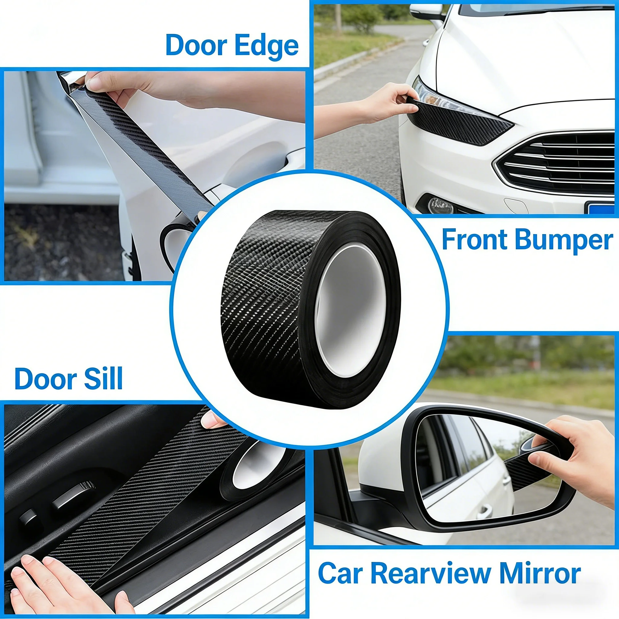 Car Door Anti-Collision Strips, Threshold Strips, 5D Carbon Fiber Tape, Protective Stickers for Modification