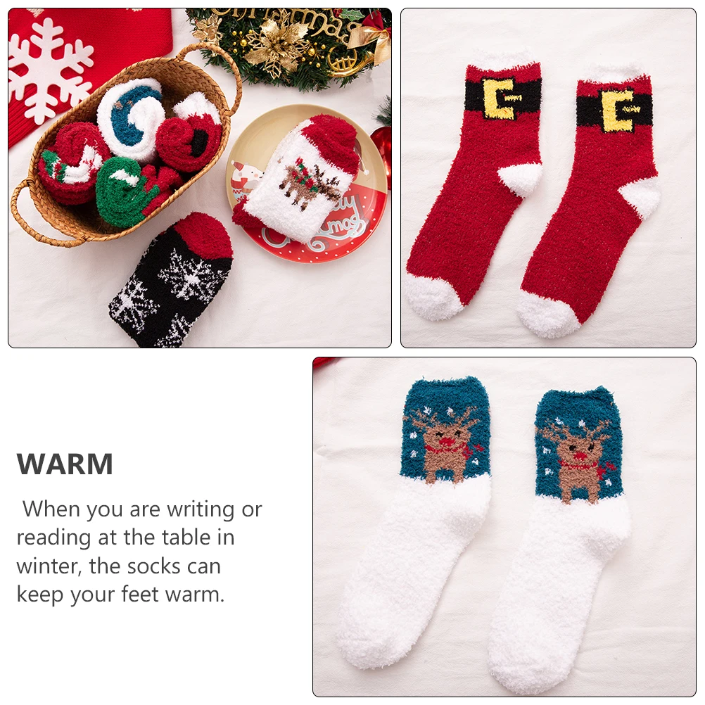

Christmas Socks 2 Pairs Fuzzy Cozy Thermal Slipper Lightweight Warm Thickened Material Women Floor Socks Winter Gifts