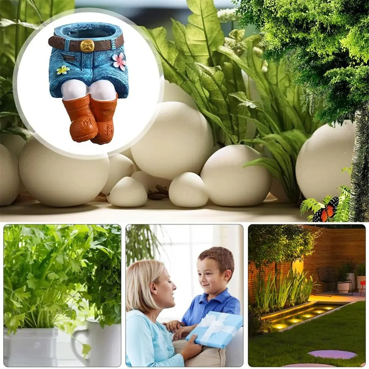 

Plant Pots Indoor Unique Jeans Skirt Resin Flower Pots Resin Crafts Pastoral Style Outdoor and Indoor Garden Planter B