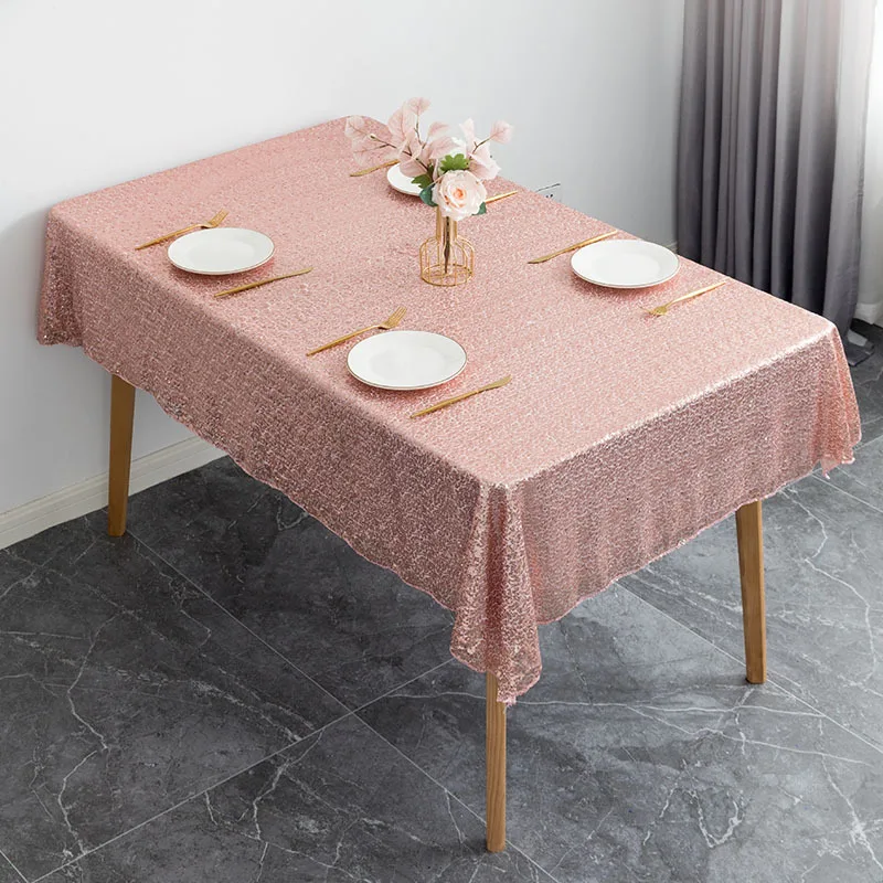 Wedding Events Party Favor Embroidered Sequin Table Cover Cloth Rectangle Rose Gold Silver For Festival Ceremony Decor