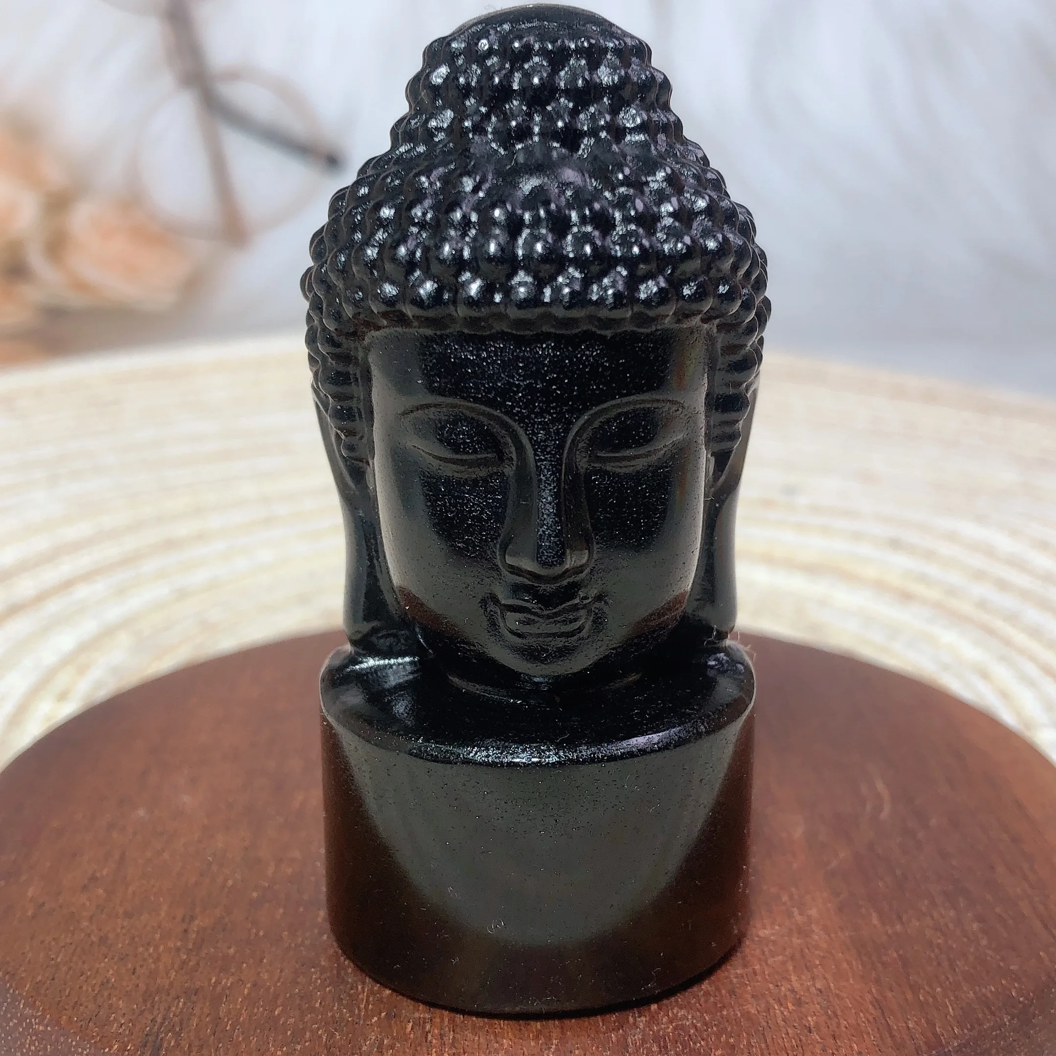 Natural Crystals Black Obsidian Buddha Head Carving Polished Reiki Healing High Quality Room Decor Energy Gift