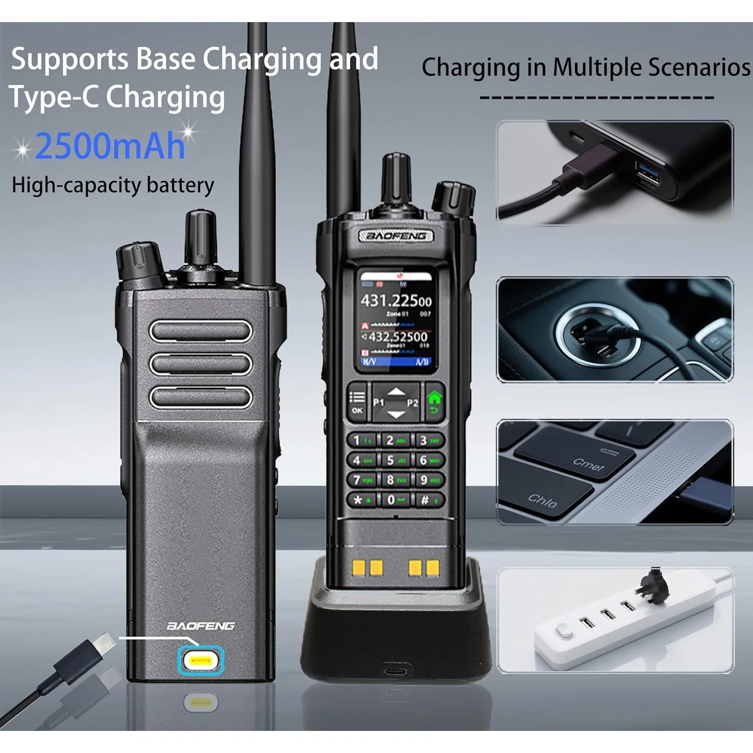 BAOFENG UV-32 10W Dual Band Walkie Talkie Long Range GPS NOAA APP Write Frequency 2500mAh Type-C  Black