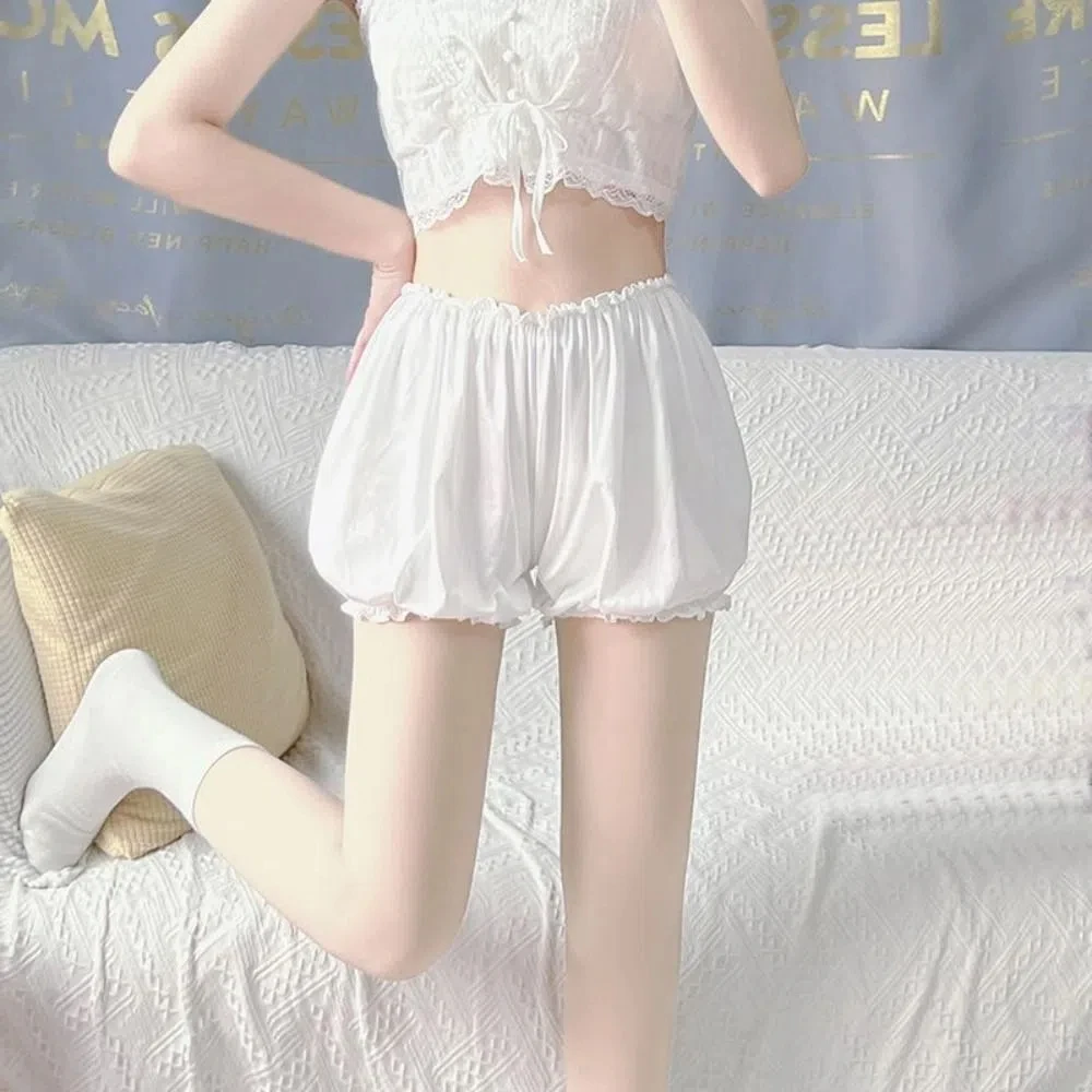 กางเกงขาสั้นทรงบานเอวยางยืดสไตล์โลลิต้า รุ่น Simple Sweet White Pumpkin Bloomers ป้องกันแสงสะท้อนและป้องกันการโป๊