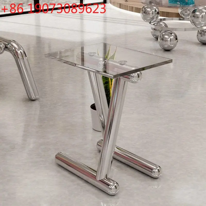 

Стеклянный журнальный столик из нержавеющей стали, дизайнерский металлический диван, приставной столик, мебель для дома, прикроватная тумбочка для спальни