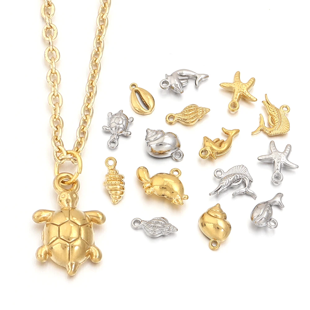 5Pcs Stainless Steel Charms Beads Marine Organism Charms Pendant for Earrings Necklace Pendant DIY Jewelry Accessories