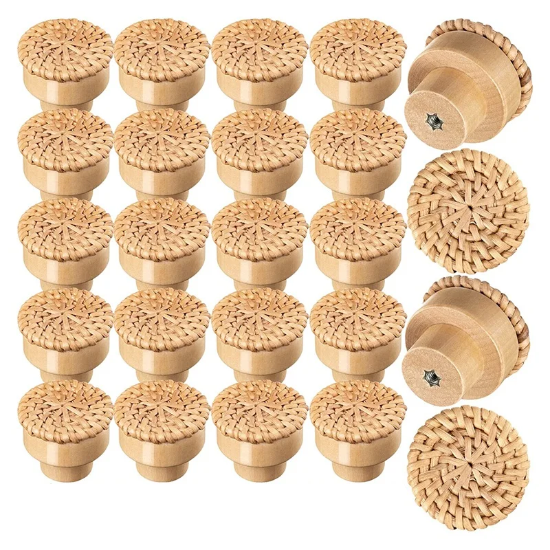 

24Pcs Boho Rattan Dresser Knobs Round Wooden Drawer Knobs Cabinets Dresser Handles Hardware Pulls Cabinet Knobs