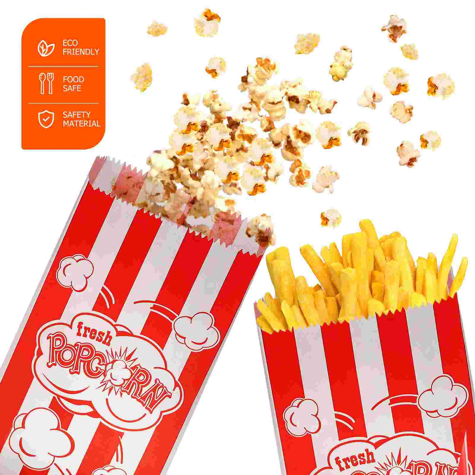 100 Pcs Popcorn Bags 9cmx22cm Paper Material Oil Proof Treat Bags Snacks Container Party Cinema Use Packaging Bag Storage