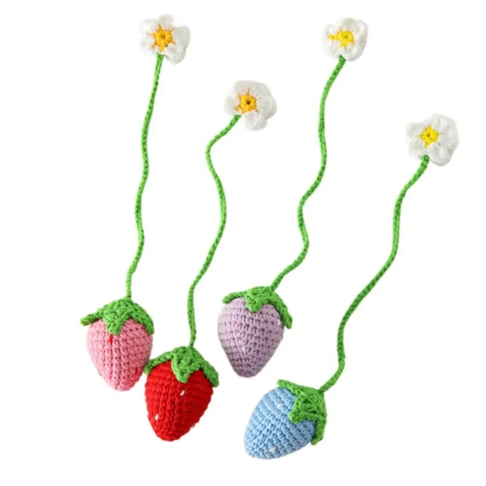 Simulated Strawberry 3D Strawberry Bookmark Book Paginator Weaved Fruit Pendant Bookmarks Book Page Marker