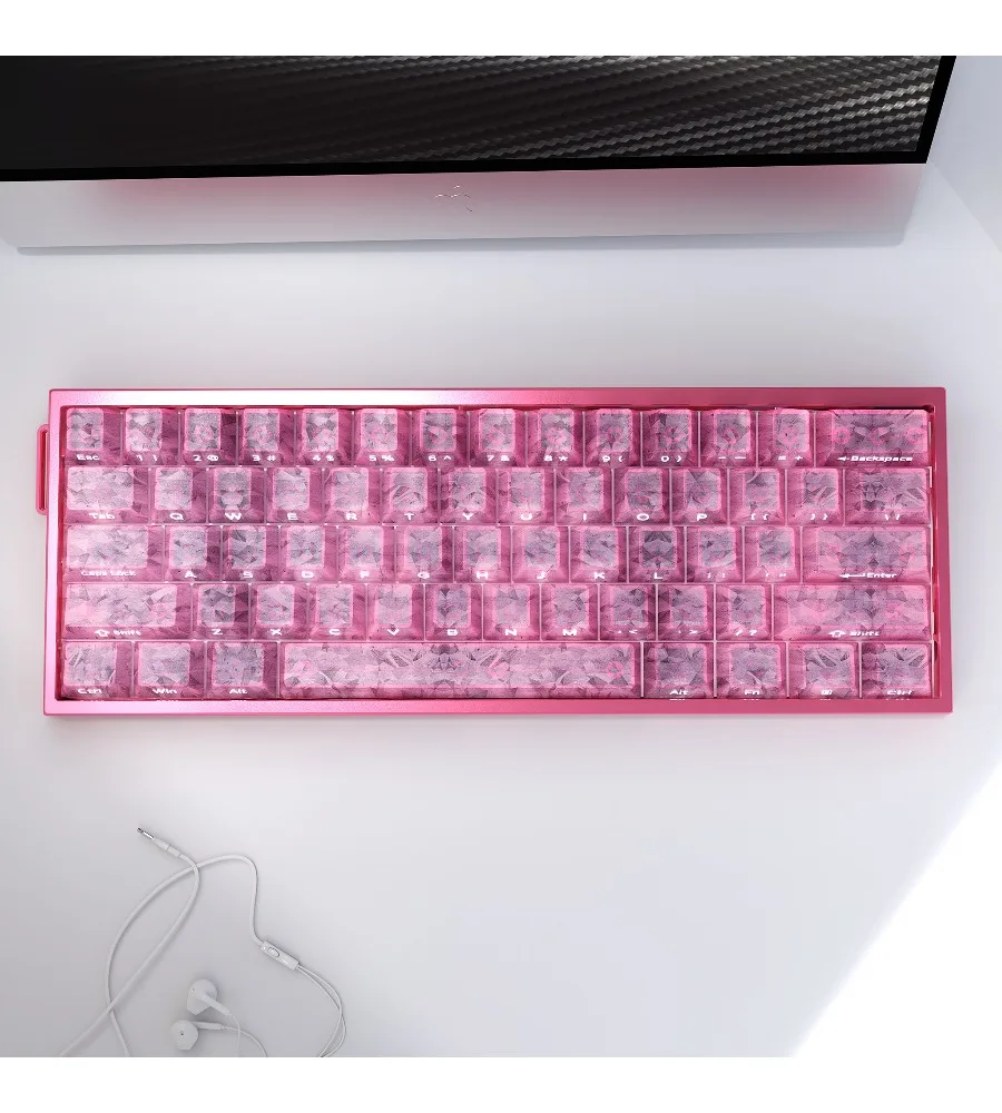Side engraved ice carbon original magnetic axis mechanical keyboard cap woot Meijia lion pink carbon fiber pattern keycap