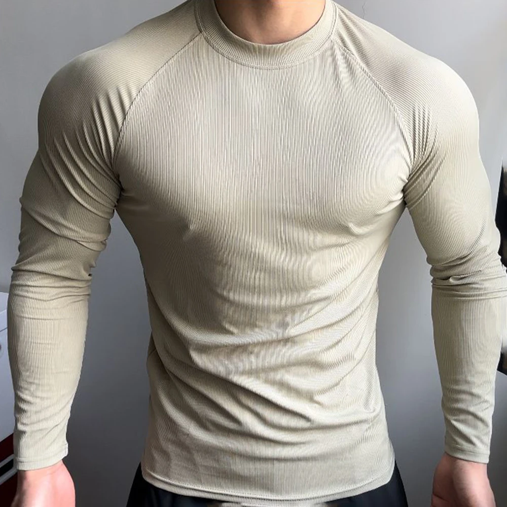 

Mens T-Shirt Stretch Gym Sports T-Shirt Fashion All-Match Solid Color Tight Fitness Comfort Long-Sleeved Top Men'S Clothing 2024