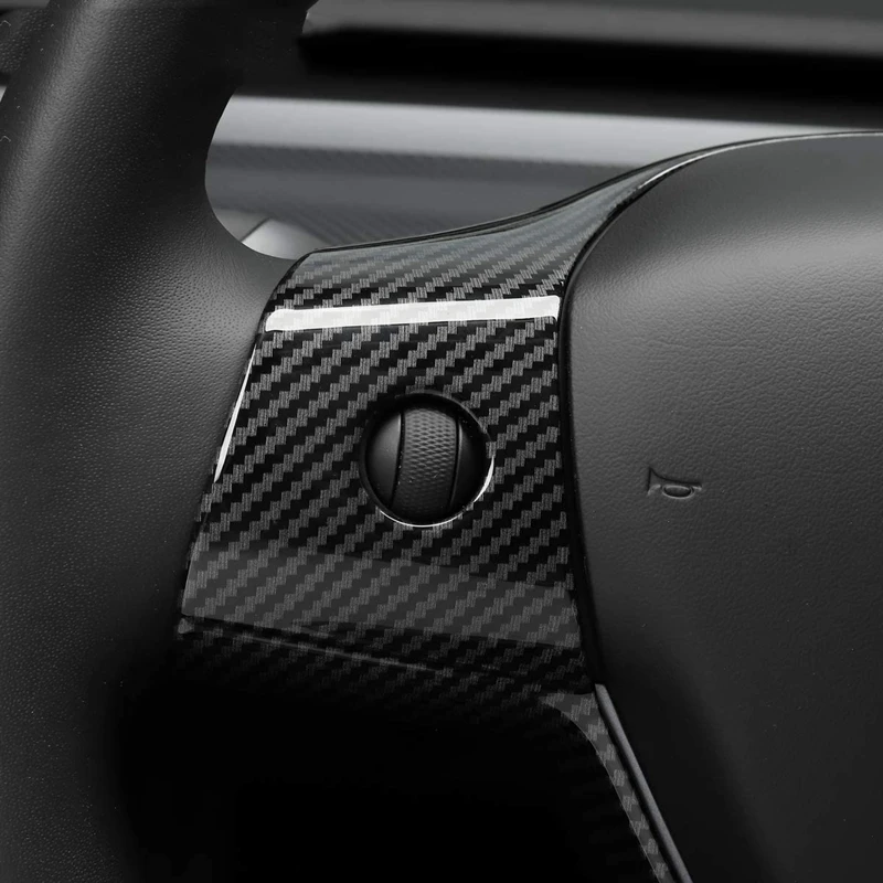 Car Interior Cover for Tesla Model 3 Y 2017-2020 Carbon Fiber Steering Wheel Protective Frame Patch Trim Accessories