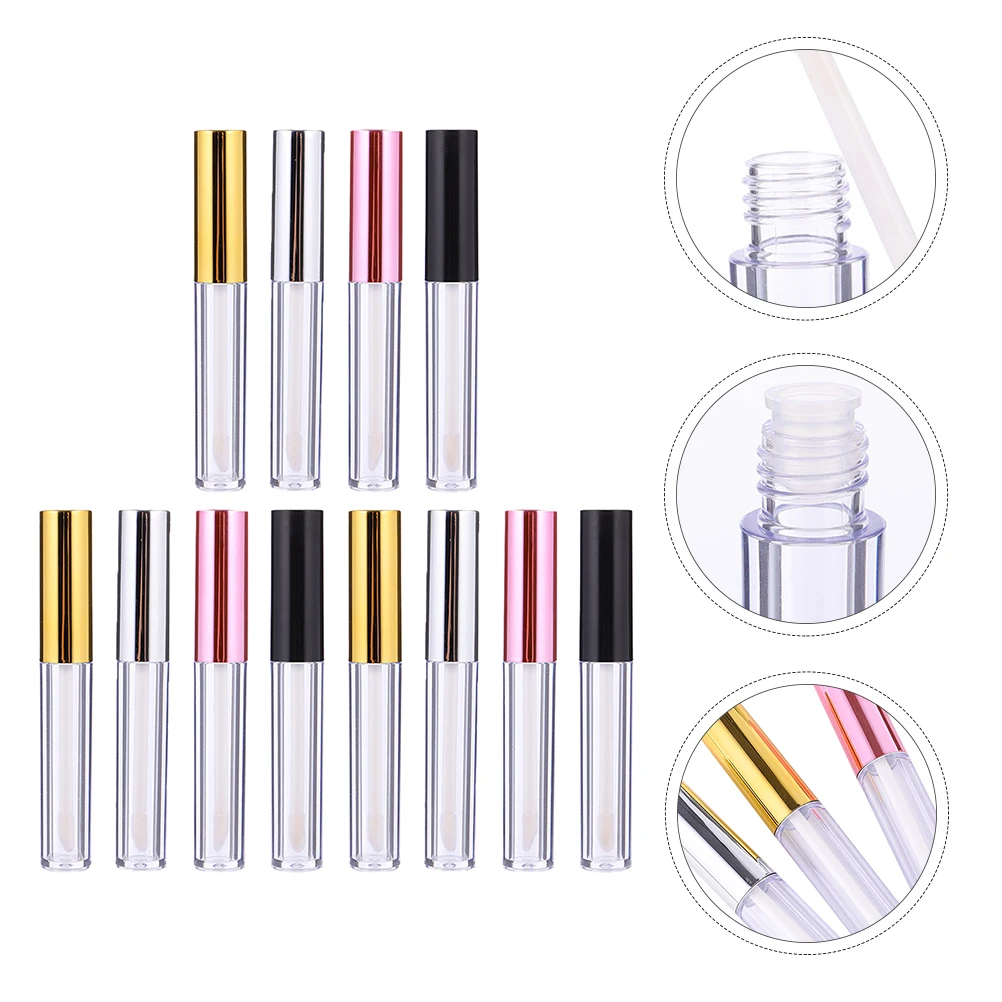 

12pcs 5Ml Empty Lip Gloss Bottles Lightweight Portable Diy Lip Liquid Tube Durable Abs Makeup Container Small Lipstick Vials For