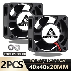 Gdstime-미니 컴퓨터 케이스 냉각 팬, 40mm/24V/12V/5V 팬, 4020, DC 브러시리스 볼 베어링 슬리브 베어링, 4cm, 40x40x20m, 2 개