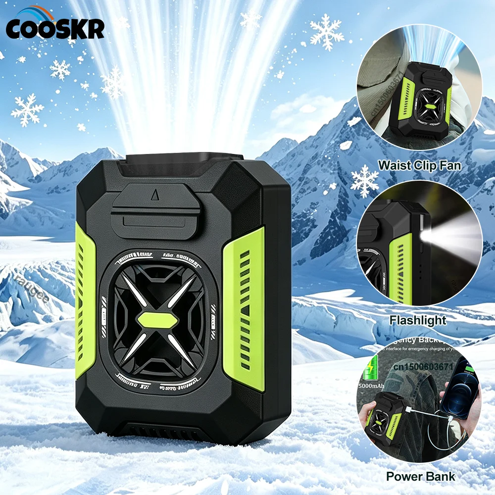 Tragbarer Mini-Hüftclip-Ventilator, Luftkühler, USB-Akku-Ventilator, kleiner Outdoor-Camping-Hüftventilator mit LED-Licht und Powerbank