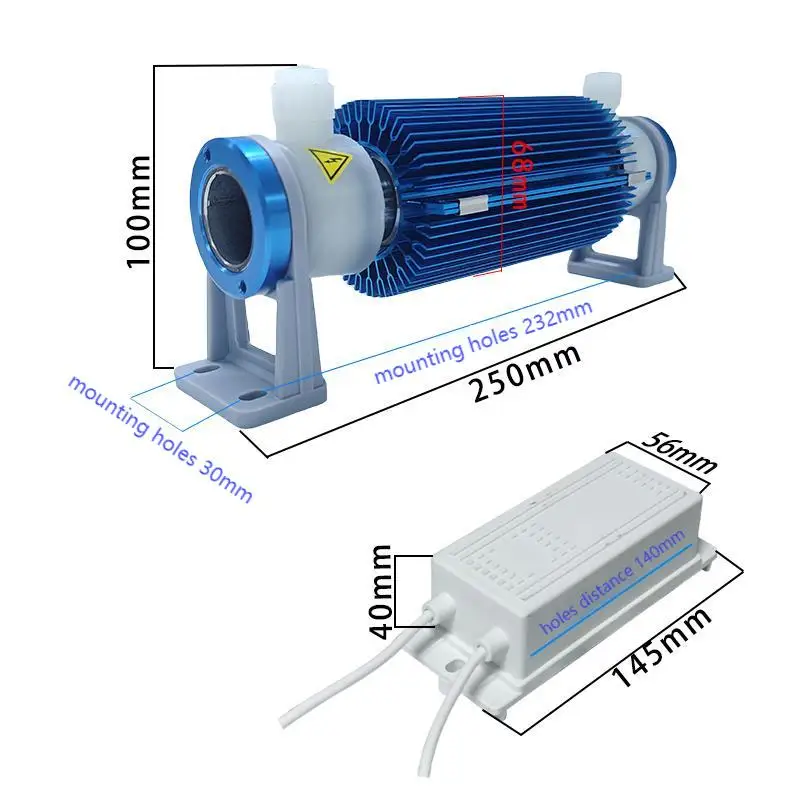 Suku cadang kuarsa tabung kaca berpendingin air 10G dan baterai generator ozon